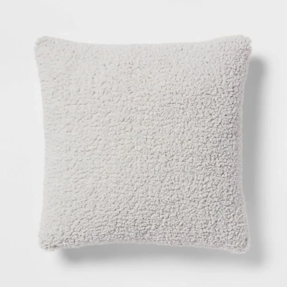 Euro Traditional Cozy Faux Shearling Fur Throw Pillow - Gray